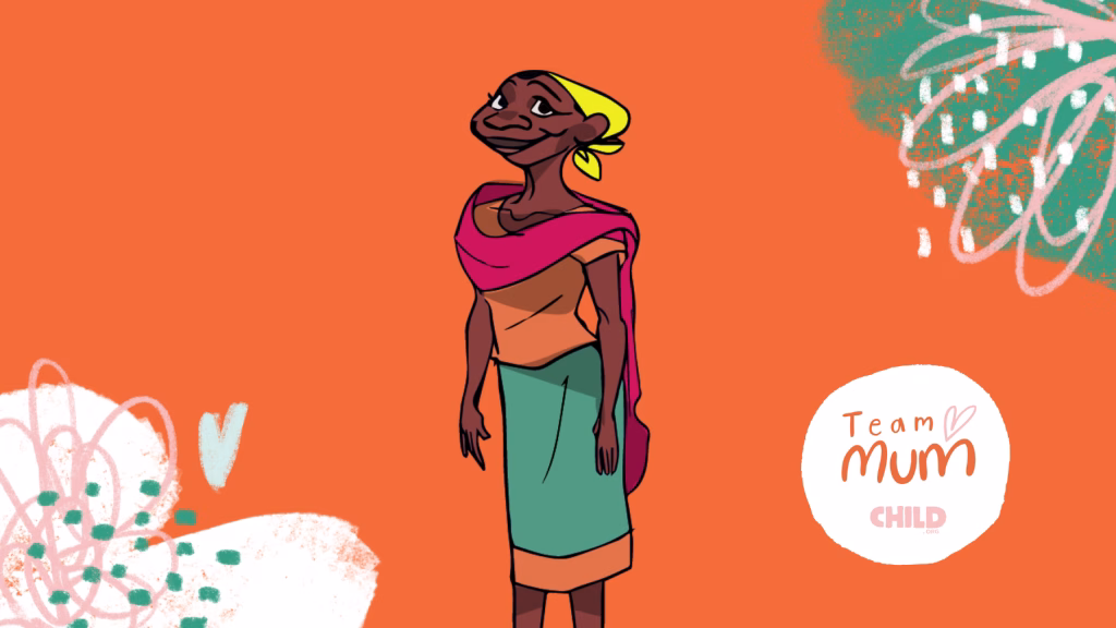 Character illustration of Riziki for Team Mum audio stories on family support in Kenya.
