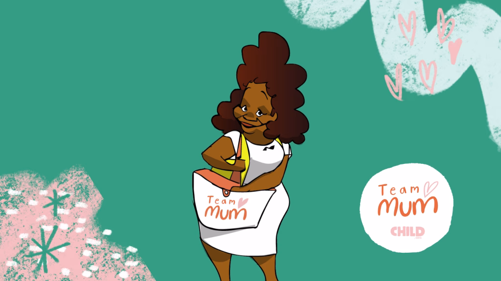 Character illustration of Esther, Community Health Promoter, for Team Mum audio stories.
